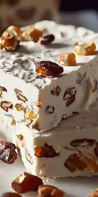 Assiette de Nougat Glacé artisanal avec des amandes et des fruits secs