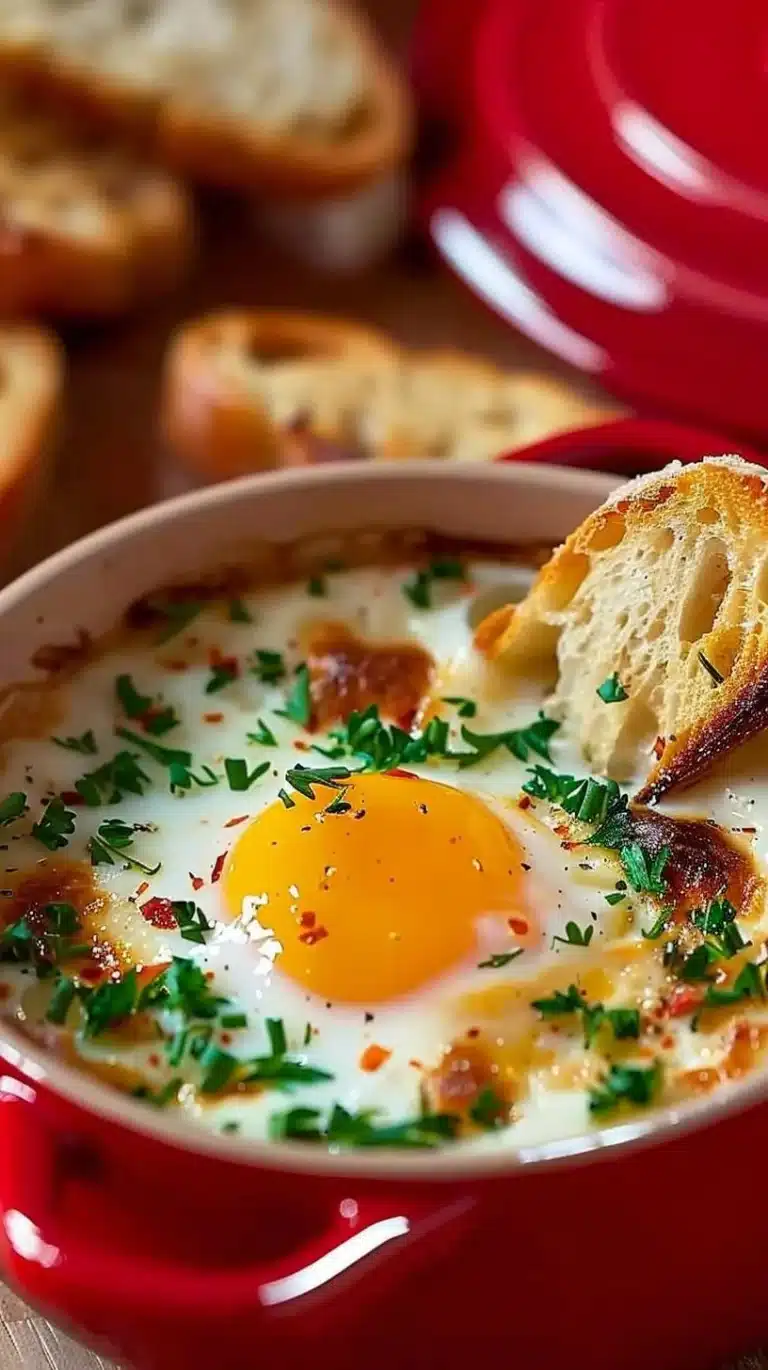 Œuf cocotte cuit au bain-marie, plat savoureux et réconfortant