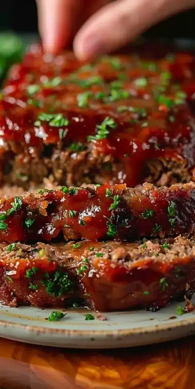 Pain de viande sauce tomate servi avec des légumes frais