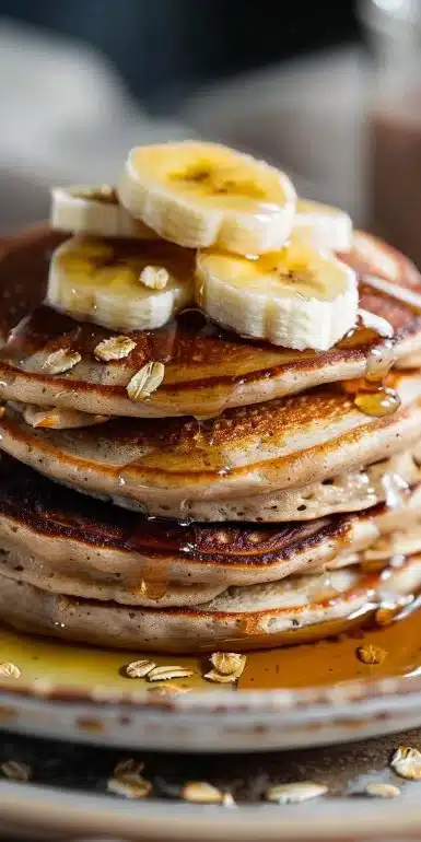 Pancakes banane flocon d'avoine moelleux et sains sur une assiette