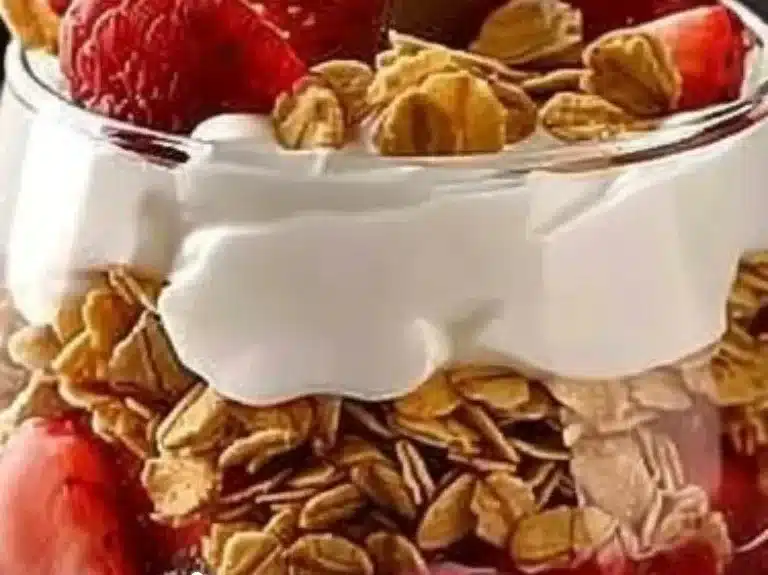 Parfait aux fraises savoureux avec des couches de yaourt et de fruits