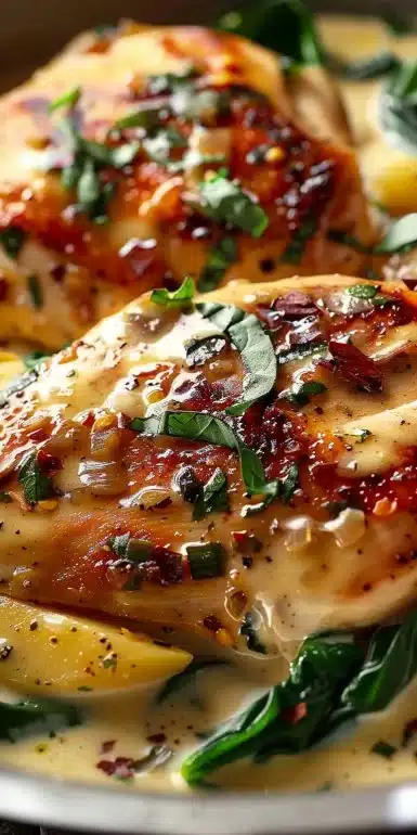 Poulet Toscane crémeux avec herbes fraîches et légumes