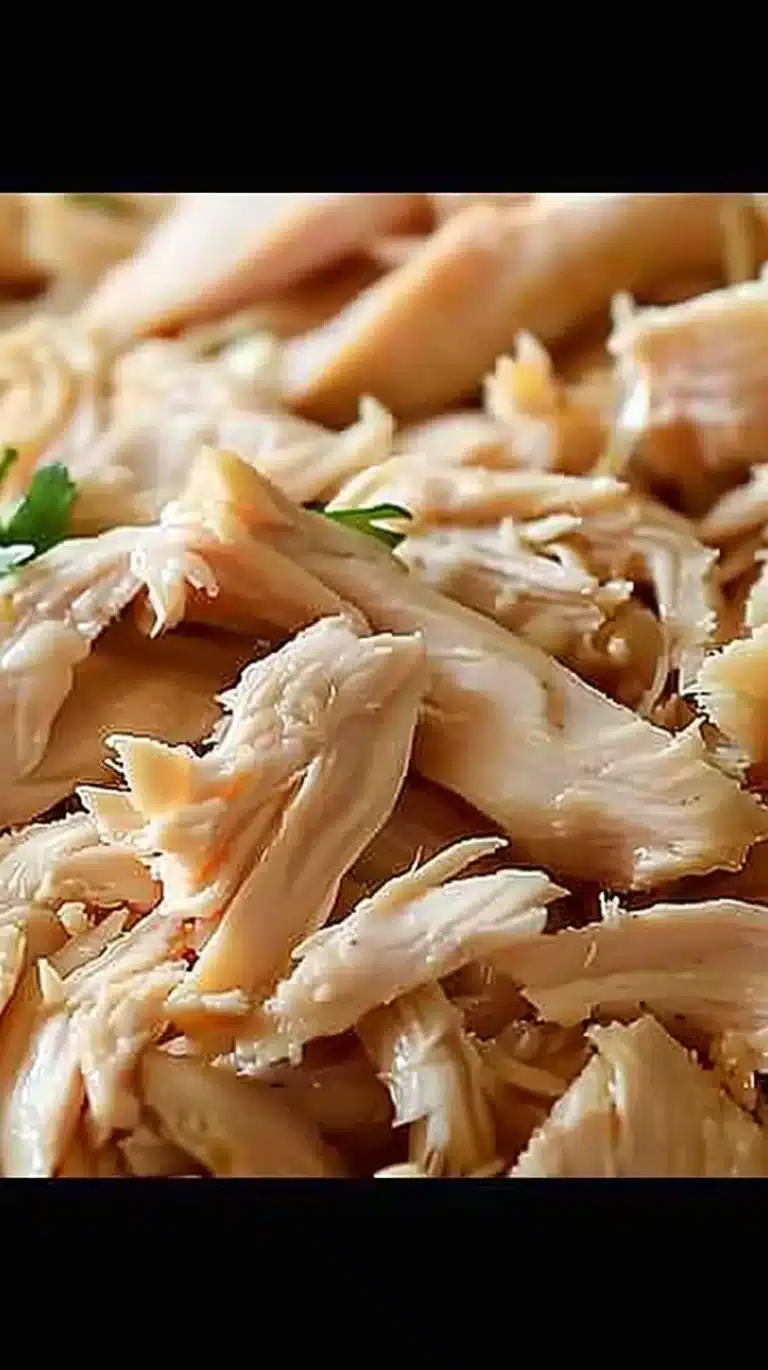 Poulet effiloché savoureux prêt à être servi dans un plat appétissant.