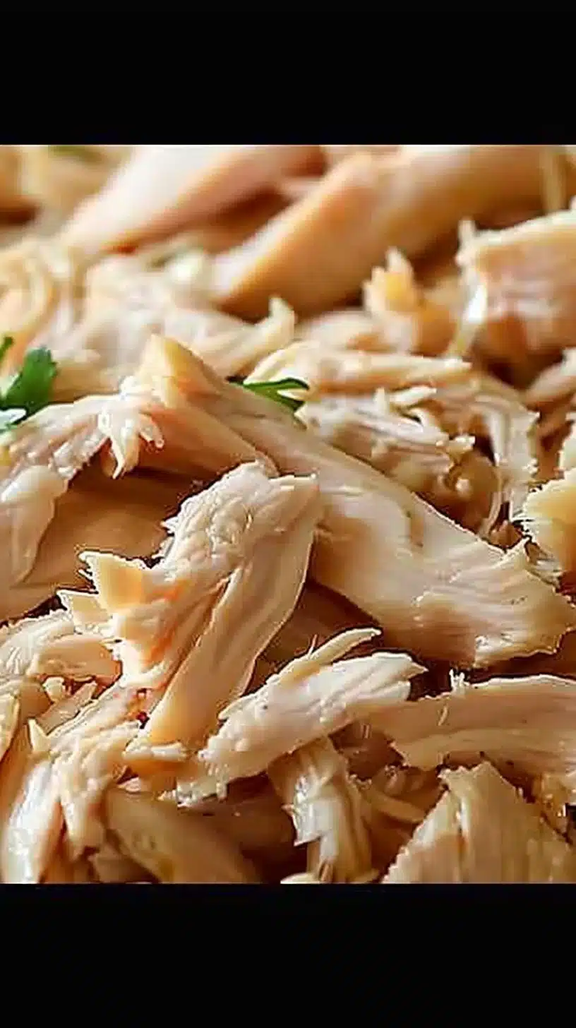 Poulet effiloché savoureux prêt à être servi dans un plat appétissant.