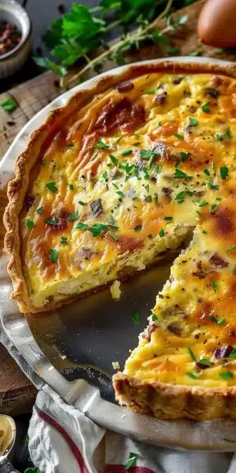 Quiche Lorraine sans pâte, plat savoureux et facile à préparer.