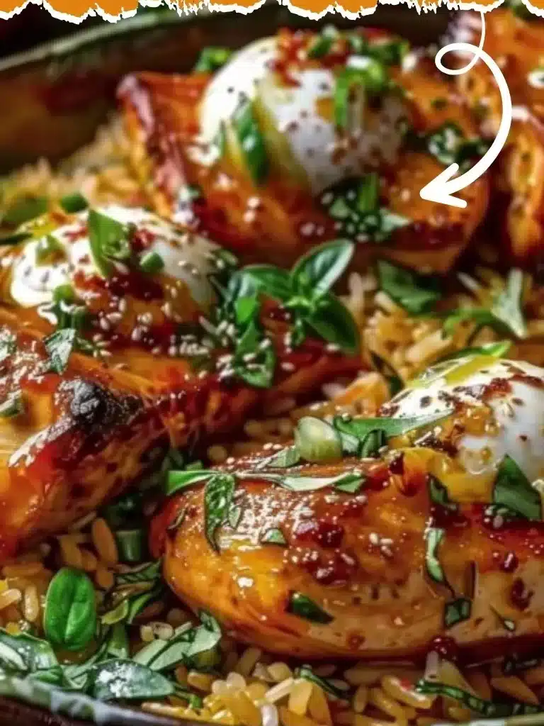 Riz merguez aux poivrons et poulet dans une assiette garnie