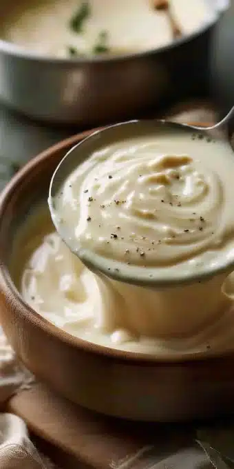 Close-up de Sauce Béchamel on a plate for pasta dishes