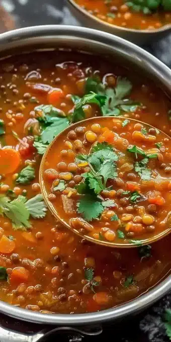 Soupe Marocaine aux Lentilles servie dans un bol coloré