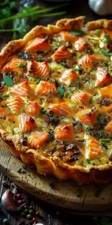 Tarte aux poireaux et saumon fumé, une recette savoureuse et gourmande.