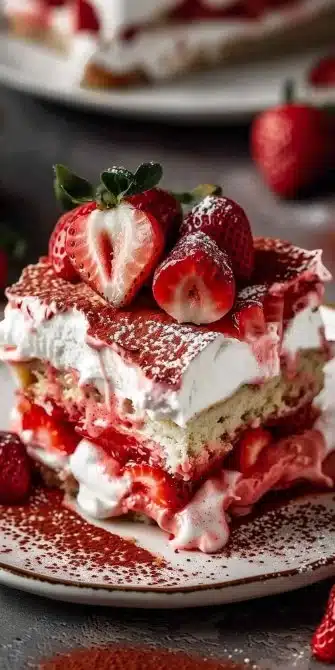 Tiramisu aux fraises sans lactose, un dessert léger et savoureux.