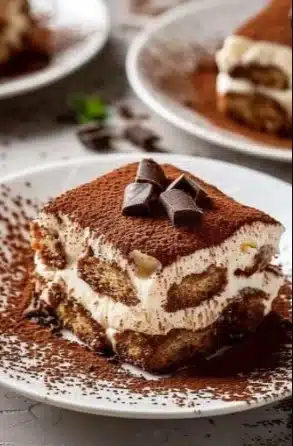 Tiramisu chocolat mascarpone fait maison avec une présentation élégante.