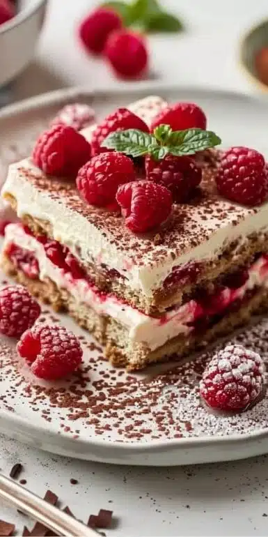 Tiramisu Framboise - une délicieuse variante fruitée du tiramisu traditionnel.