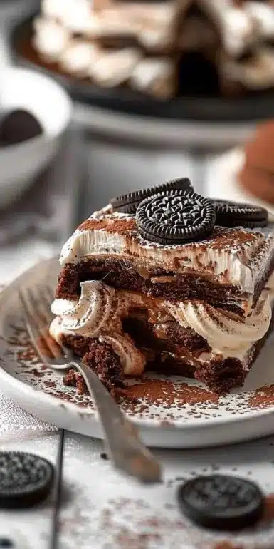 Tiramisu Oreo savoureux avec biscuits Oreo et crème délicate