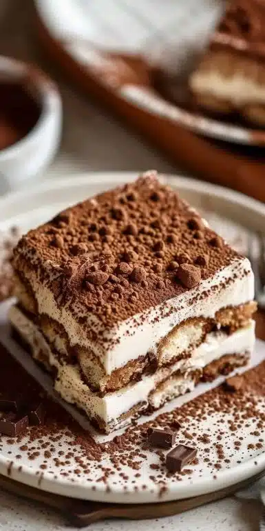 Tiramisu sans œufs avec mascarpone, un dessert italien crémeux et délicieux.