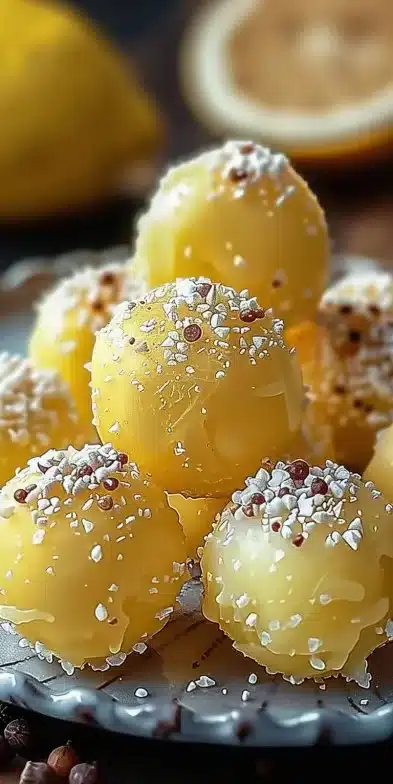 Truffes au citron avec un goût frais et sucré sur une assiette élégante.