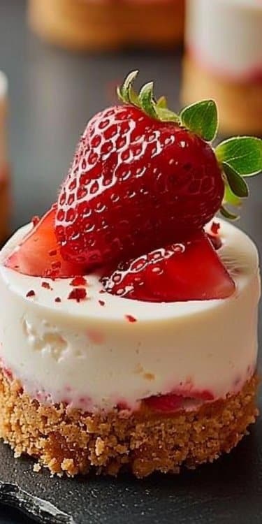 Mini cheesecakes à la fraise sans cuisson, légers et onctueux