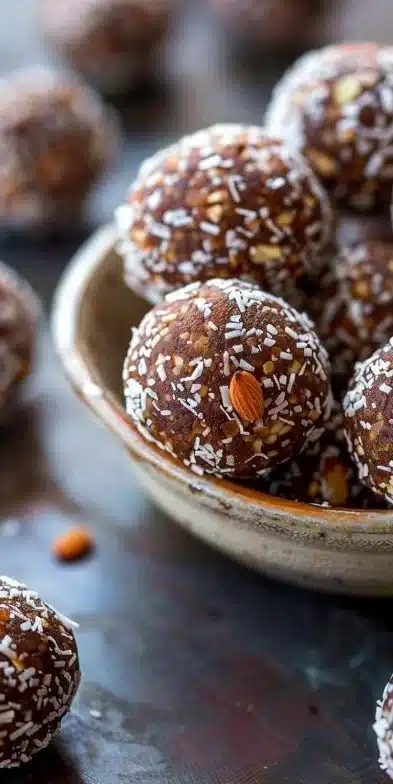 Boules énergétiques de dattes et d'amandes, un en-cas sain et nutritif.