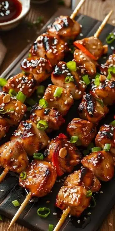 Brochettes poulet teriyaki cuites à l'air fryer, délicieuses et faciles à préparer.