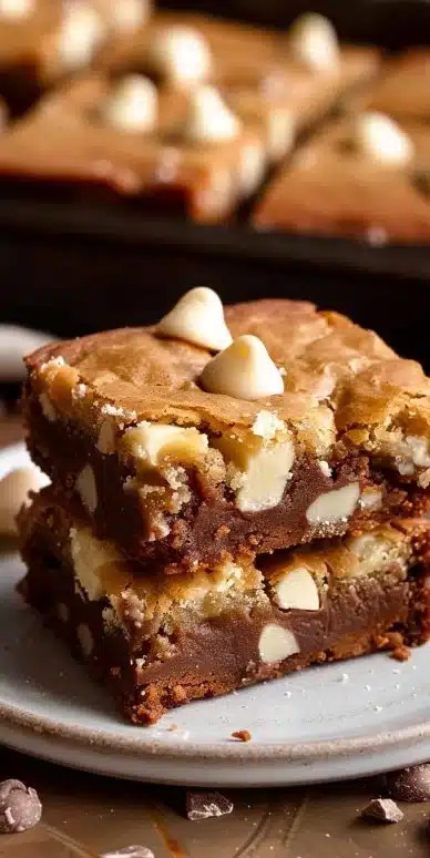 Brownie Chocolat Blanc Moelleux fraîchement cuit sur une assiette