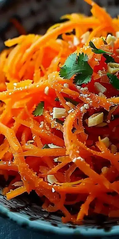 Salade de carottes râpées à la vietnamienne, colorée et appétissante