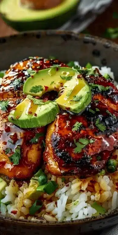 Chicken with Honey and Lime and Avocado Rice
