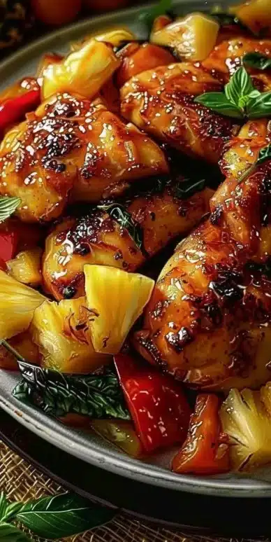 Recette de poulet avec ananas et légumes colorés