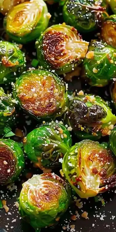 Choux de Bruxelles rôtis à l'ail et au parmesan sur une plaque de cuisson