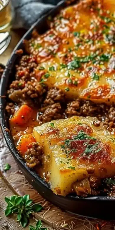 Cocotte savoureuse à base de haché, prête à être servie.