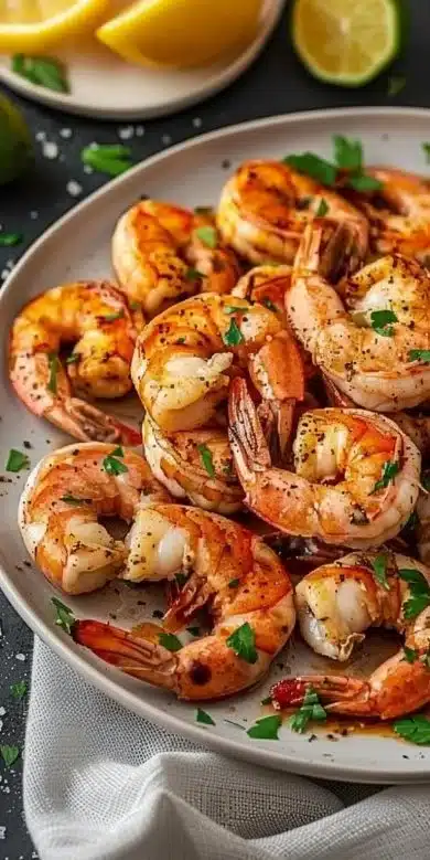 Assiette de crevettes et poissons prêts pour le repas du Ramadan