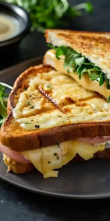 Recette de croque-monsieur préparé à l'air fryer, croustillant et savoureux.
