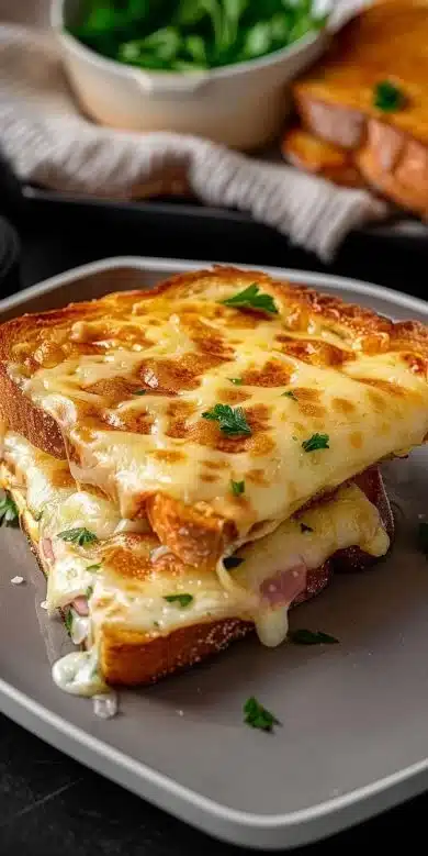 Croque-monsieur croustillant préparé à l'aide d'une friteuse à air