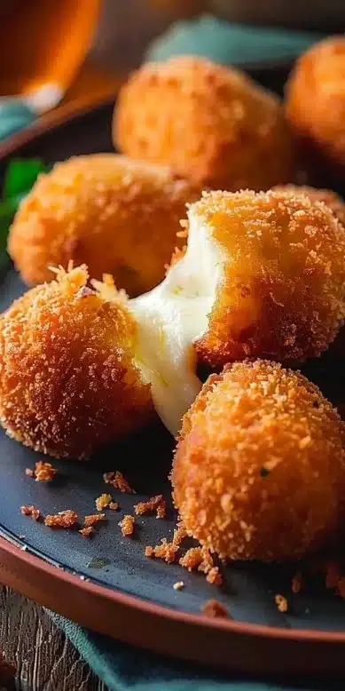 Croquettes mozzarella Galbani prêtes à être dégustées, croustillantes et savoureuses.