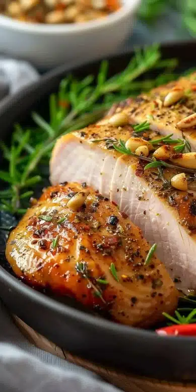 Filet de dinde cuit à l'airfryer avec des herbes et légumes