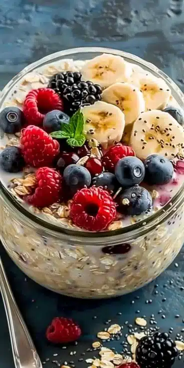 Flocons d'avoine nocturnes sans chia dans un bol