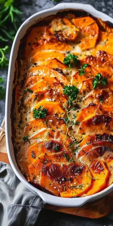 Gratin de patates douces au lait de coco