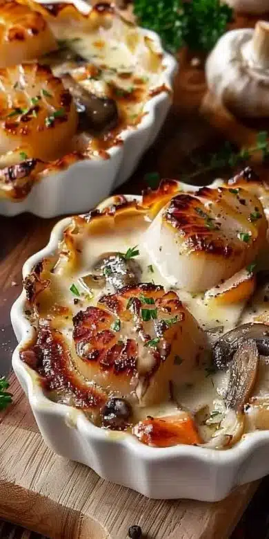 Gratin de Saint-Jacques à la Crème et Champignons : Un Délice Doré au Four, Festif et Raffiné ! - Recettes chef