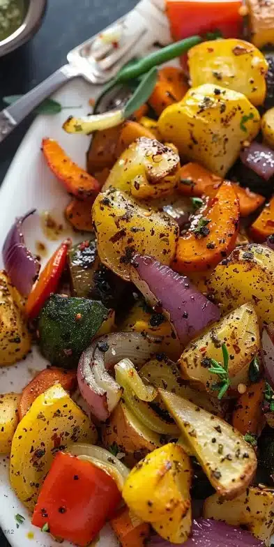 Légumes rôtis à l'air fryer assaisonnés au zaatar