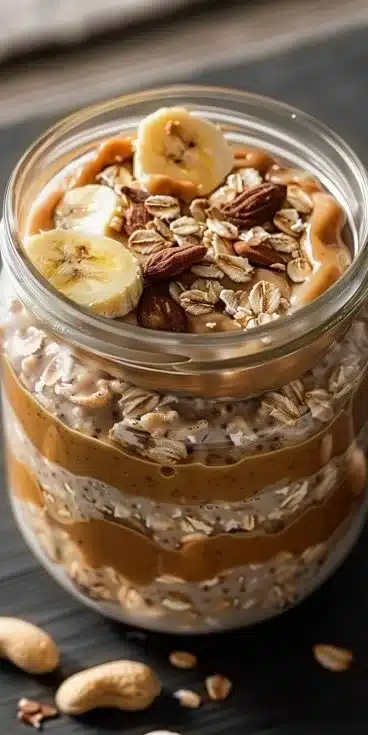 Overnight oats au beurre de cacahuète, un petit-déjeuner riche en protéines