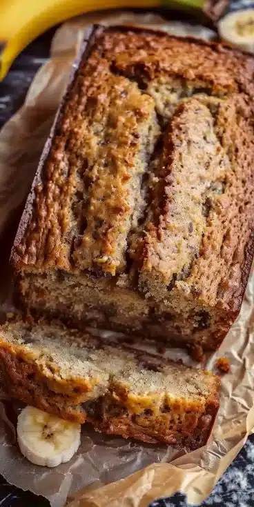 Un pain bananes vegan moelleux et savoureux sur une assiette.