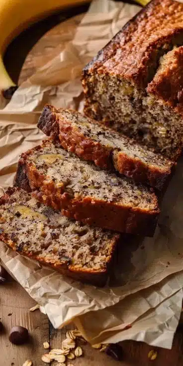 Pain de banane végétalien moelleux et sain, idéal pour un goûter délicieux.
