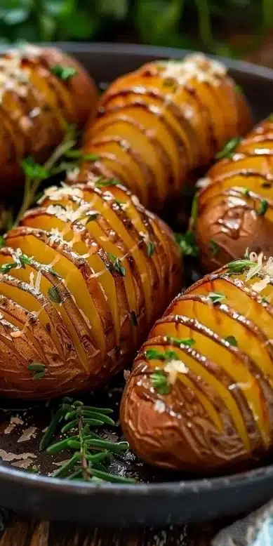 Pommes de terre Hasselback dorées et croustillantes cuites dans un airfryer