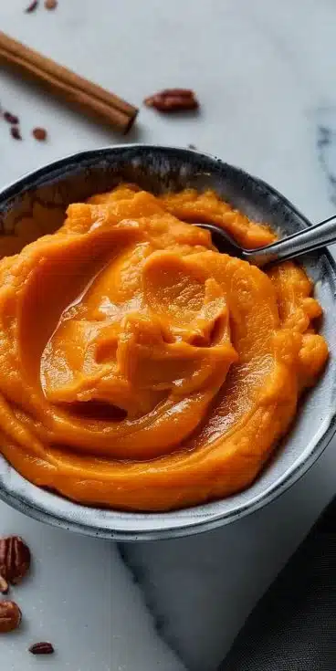 Purée de patate douce crémeuse servie dans un bol