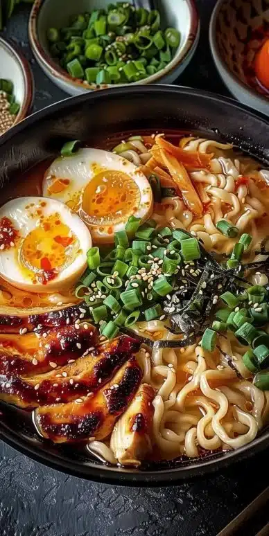 Ramen Japonais au Poulet - Soupe Crémeuse et Épicée