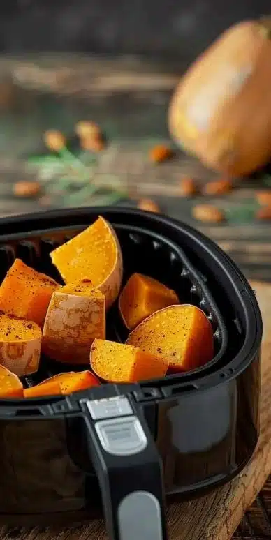 Recette de butternut préparée dans un air fryer, saine et savoureuse.
