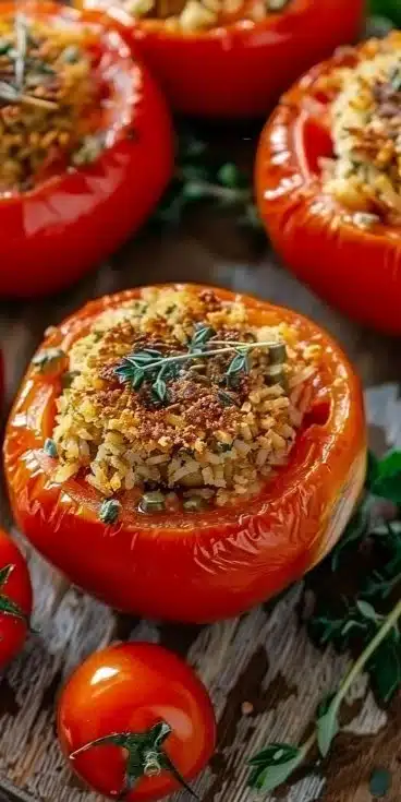 Tomate farcie cuite au Airfryer, un plat savoureux et facile à préparer.