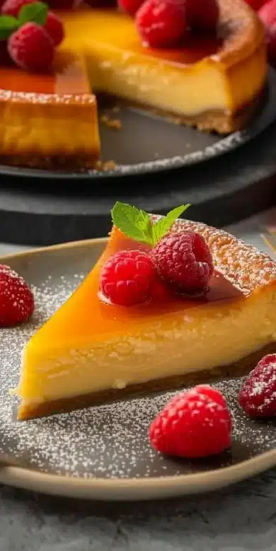 Flan pâtissier doré cuit à l'airfryer, délicieux et crémeux, prêt à déguster.