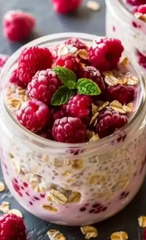 Recette Overnight Oats Framboise : Petit-déjeuner Healthy