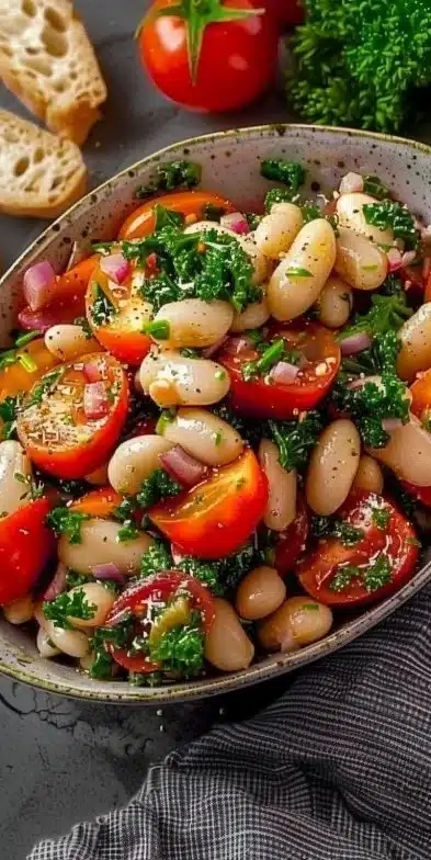 Salade fraîche d'haricots blancs avec légumes croquants