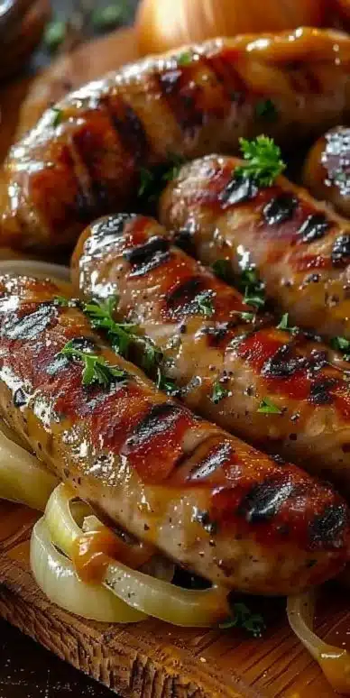 Sausages mustard onions