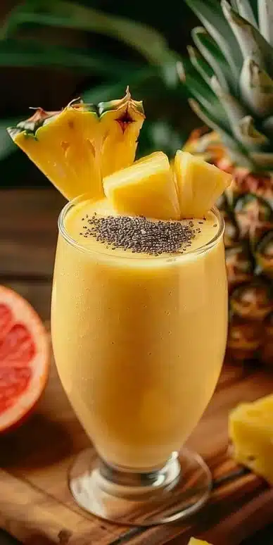 Smoothie ananas pamplemousse frais et fruité, parfait pour un rafraîchissement sain.